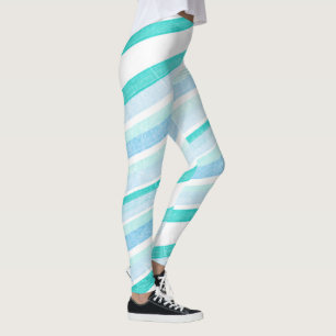 Blue and Teal Striped Abstract Leggings