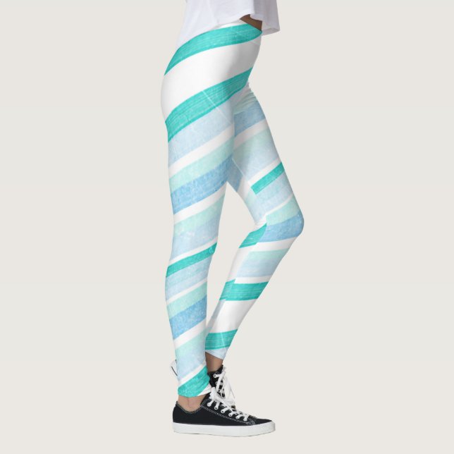 Blue and Teal Striped Abstract Leggings (Right)
