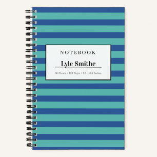 Blue And Teal Striped Personalised Notebook