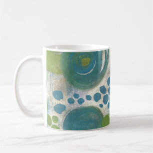 Blue and Teal Swirls on Gold Background Coffee Mug