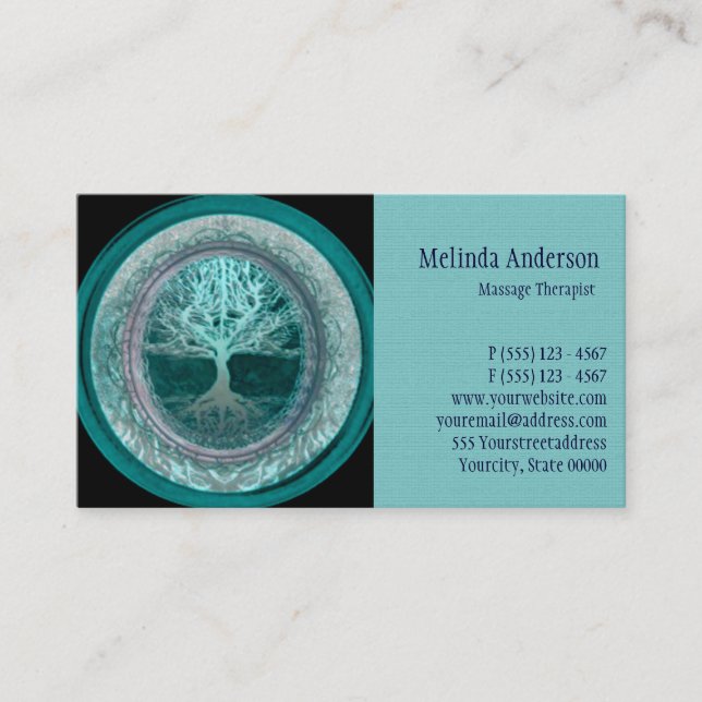 Blue and Teal Tree of Life Business Card (Front)