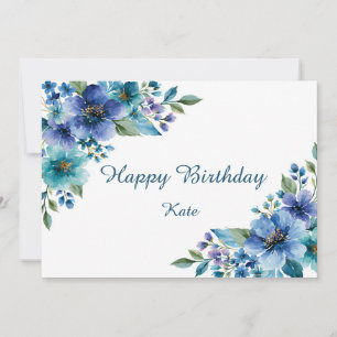 Blue and Teal Watercolor Floral Personalised Card