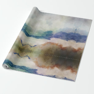 Blue and Terracotta Watercolor Wrapping Paper
