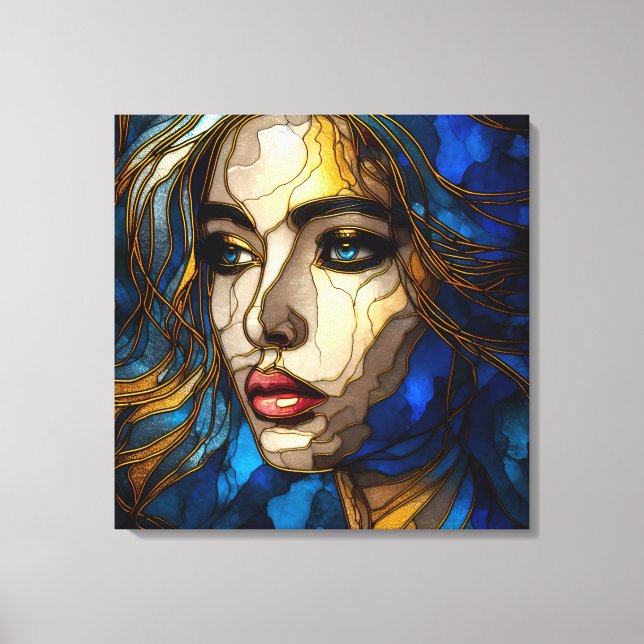 Blue And The Golden Elegance - AI on The Rise Canvas Print (Front)