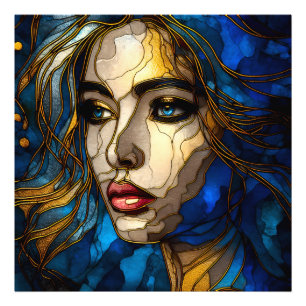 Blue And The Golden Elegance - AI on The Rise Photo Print