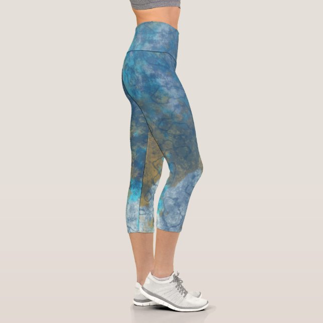 Blue and Turquoise Abstract Capri Leggings (Right)