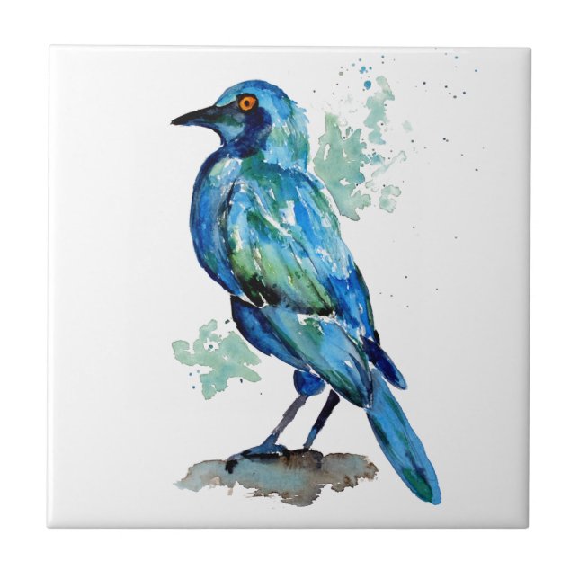 Blue and Turquoise Bird Tile (Front)
