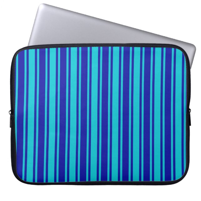 Blue and turquoise candy stripes laptop sleeve (Front)