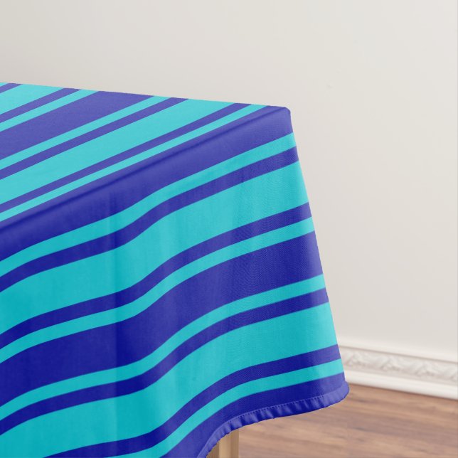 Blue and turquoise candy stripes tablecloth (In Situ)