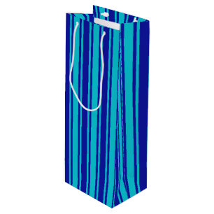 Blue and turquoise candy stripes wine gift bag