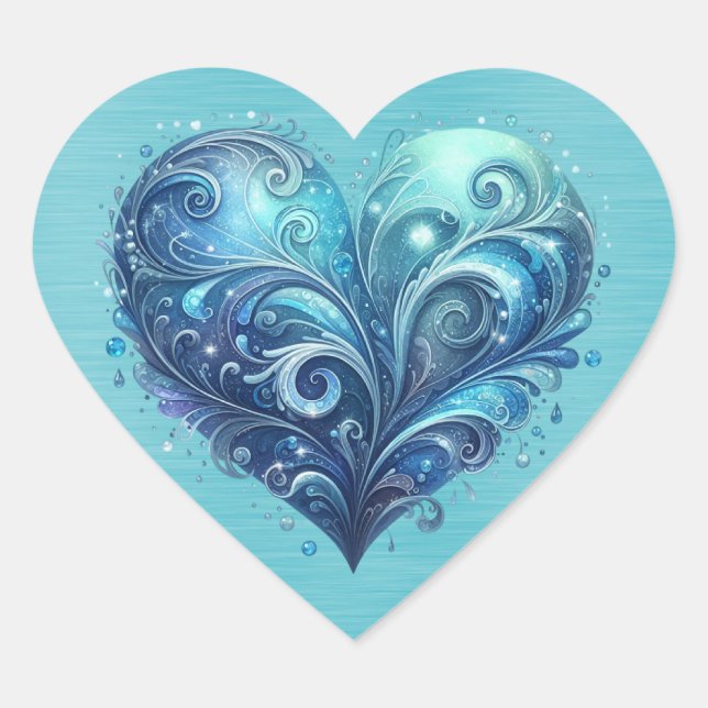 Blue and Turquoise Fancy Valentine Heart Heart Sticker (Front)