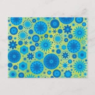 Blue and Turquoise Hippy Flower Pattern Postcard