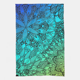 Blue and Turquoise Mandala Pattern Tea Towel