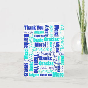 Blue and Turquoise Multilingual Thank You Card