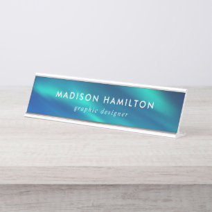 Blue and Turquoise Northern Lights Desk Name Plate