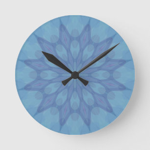 Blue and Turquoise Pattern 2 Round Clock