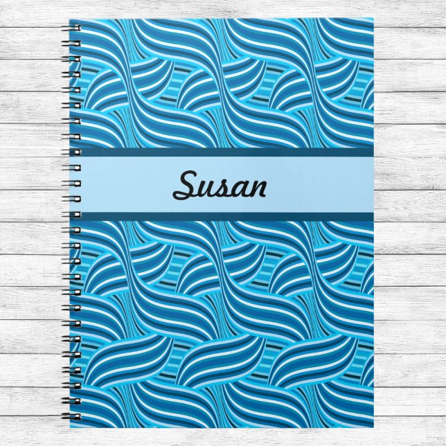 Blue and Turquoise Ribbony Swirls with Name Notebook (Creator Uploaded)