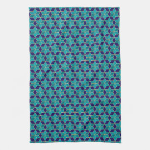 Blue and Turquoise Star of David Tessellation Tea Towel