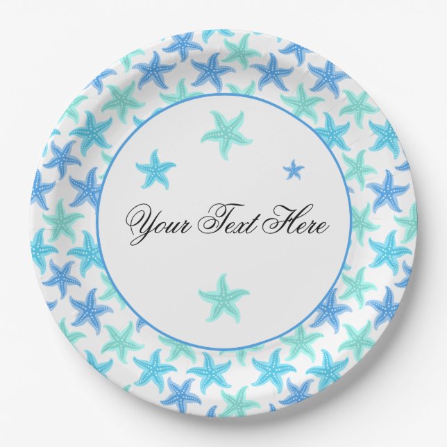 Blue and Turquoise Starfish Paper Plate (Front)