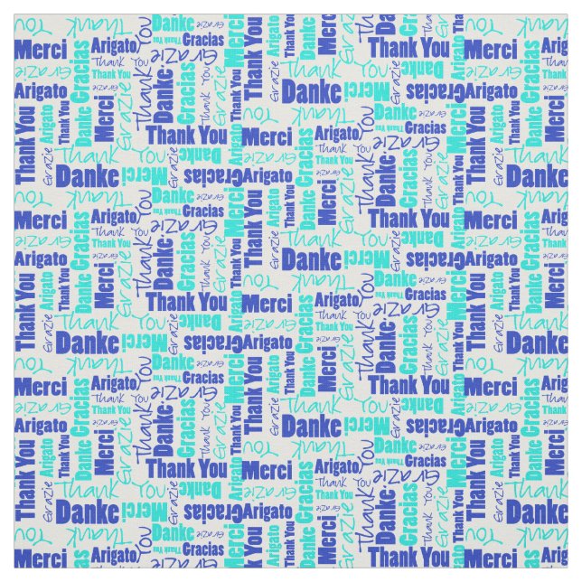 Blue and Turquoise Thank You Word Cloud Fabric (Swatch)
