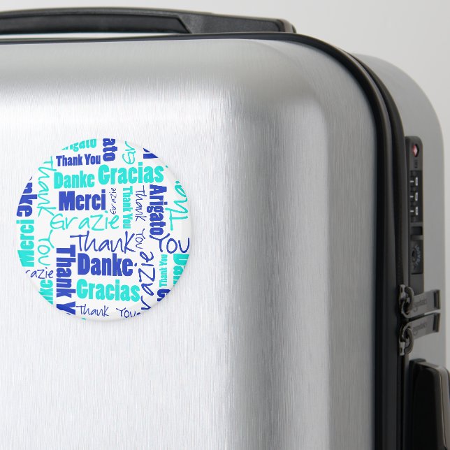 Blue and Turquoise | Thank You Word Cloud Magnet (In Situ (Luggage))