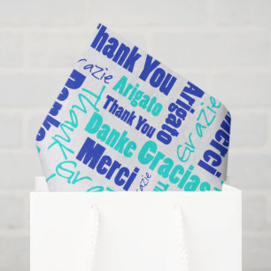 Blue and Turquoise THANK YOU Word Collage Tissue Paper