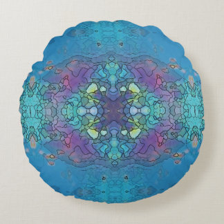 Blue and violet ocean impression round cushion