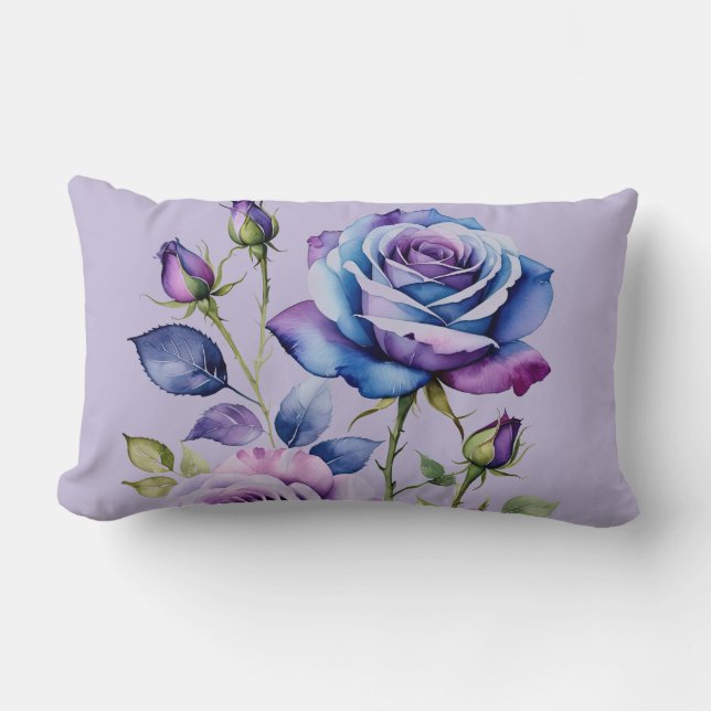 Blue and violet Roses (purple) Lumbar Cushion (Front)