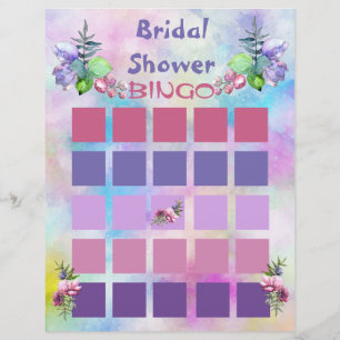 Blue and  Watercolor Flowers Bridal Shower Bingo Flyer