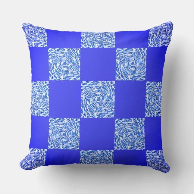 Blue and Whirl Chequerboard  Cushion (Front)