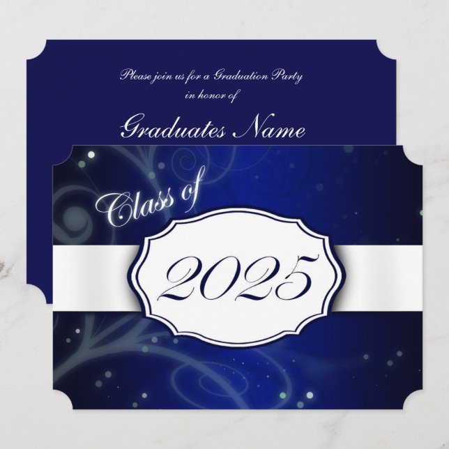 Blue and White 2025 Graduation Party Invitation (Front/Back)