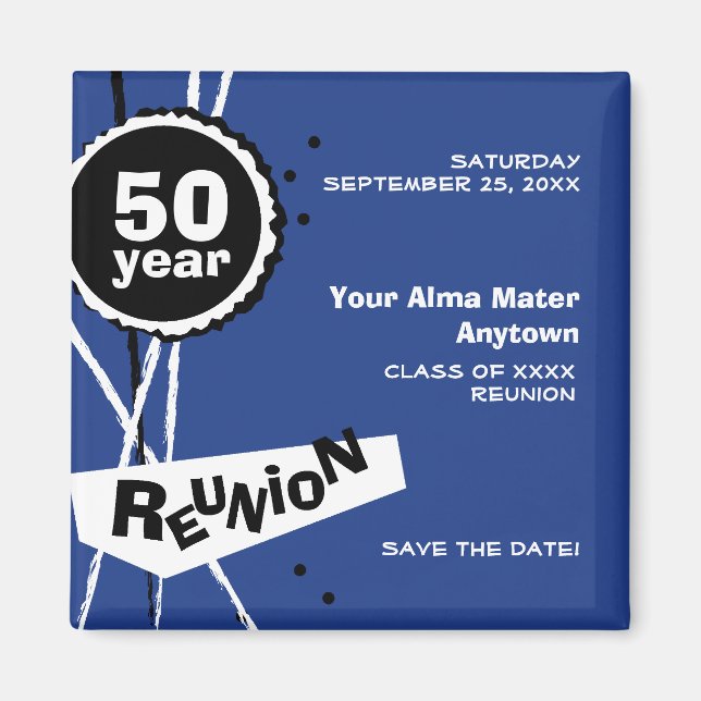 Blue and White 50 Year Class Reunion Magnet (Front)