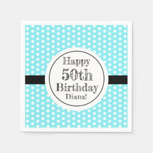 Blue And White 50th Birthday Polka Dots Napkin
