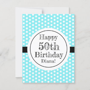 Blue And White 50th Birthday Polka Dots Postcard