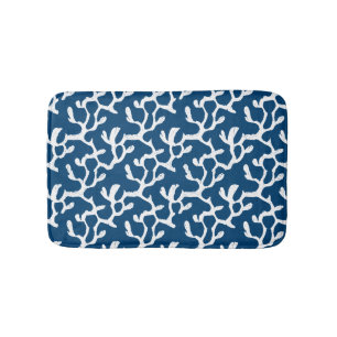 Blue And White Abstract Coral Repeating Pattern Bath Mat
