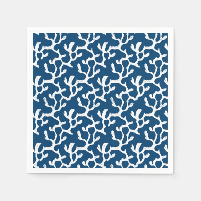 Blue And White Abstract Coral Repeating Pattern Napkin (Front)