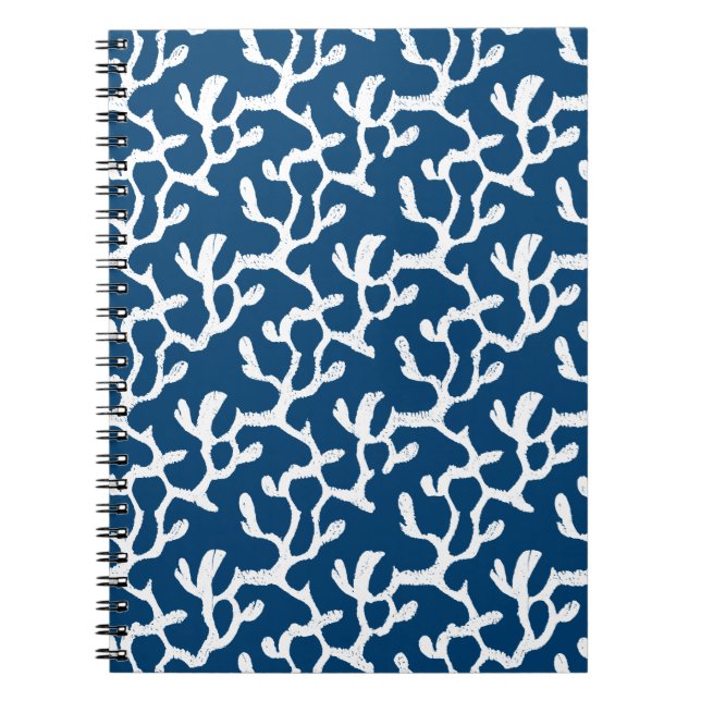 Blue And White Abstract Coral Repeating Pattern Notebook (Front)