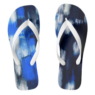 Blue and White abstract Flip Flops