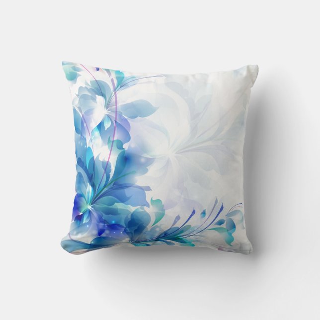 Blue And White Abstract Floral Design Cushion (Front)