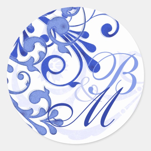 Blue and White Abstract Floral Envelope Seal (Front)