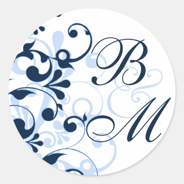 Blue and White Abstract Floral Envelope Seal (Front)