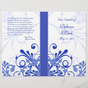 Blue and White Abstract Floral Wedding Program