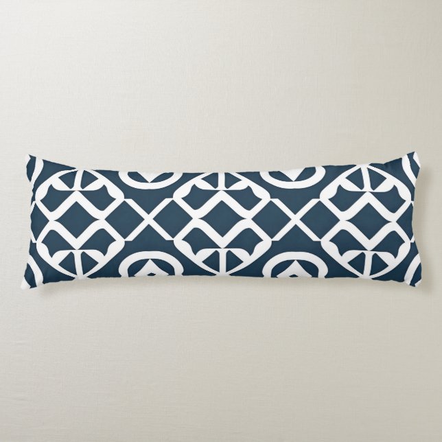 Blue and White Abstract Geometric Pattern Body Cushion (Front)