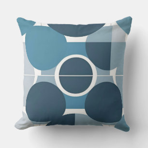 Blue and White Abstract Geometric Pattern Cushion