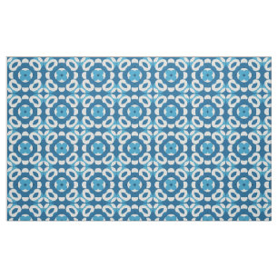 Blue and White Abstract Geometric Pattern Fabric