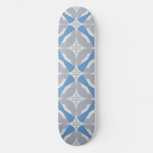 Blue and White Abstract Geometric Pattern Skateboard