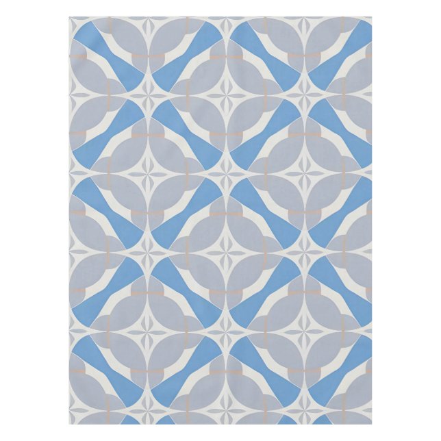 Blue and White Abstract Geometric Pattern Tablecloth (Front)
