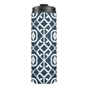 Blue and White Abstract Geometric Pattern Thermal Tumbler