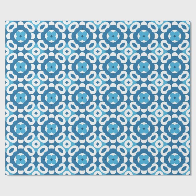 Blue and White Abstract Geometric Pattern Wrapping Paper (Flat)