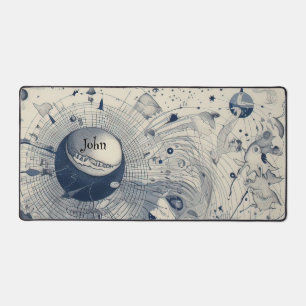 Blue and White Abstract In Space Planet Earth Desk Mat
